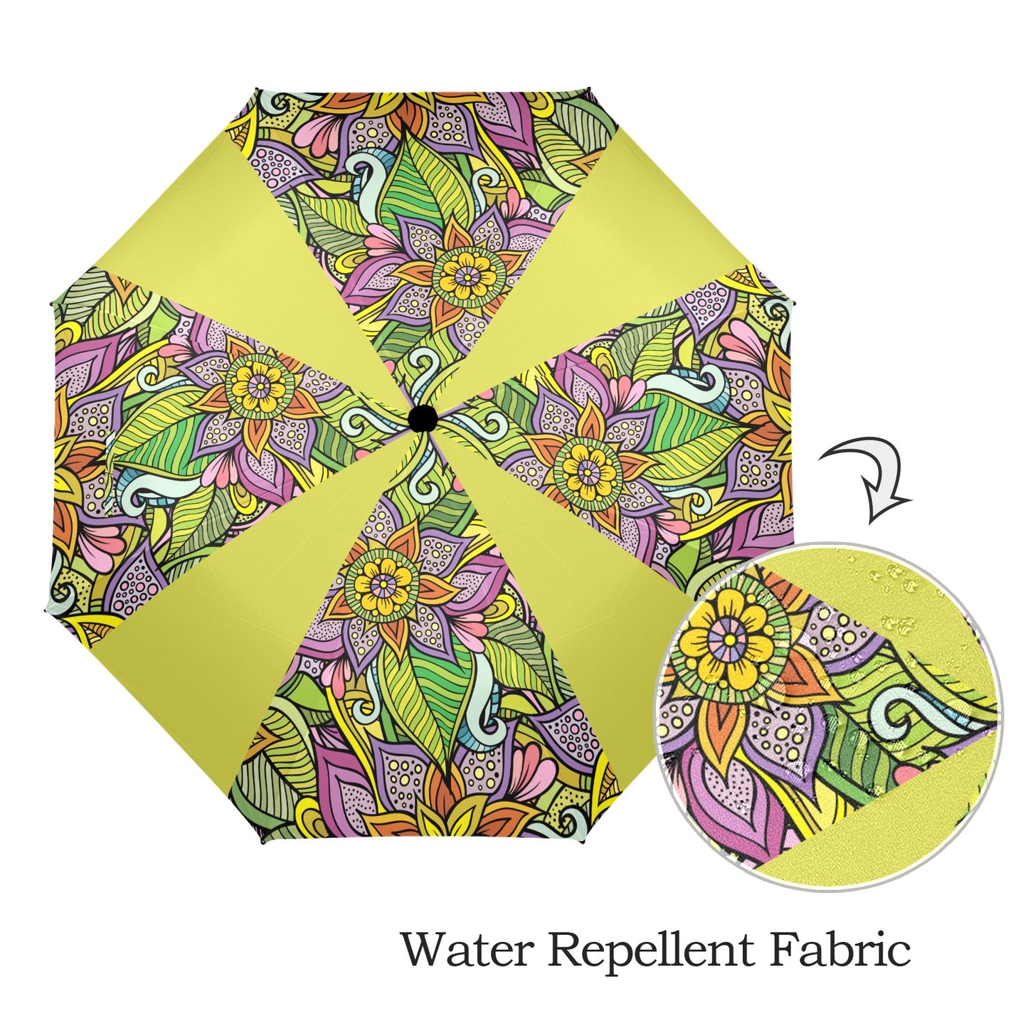 Floral Oriental Lime Semi-Automatic Foldable Umbrella