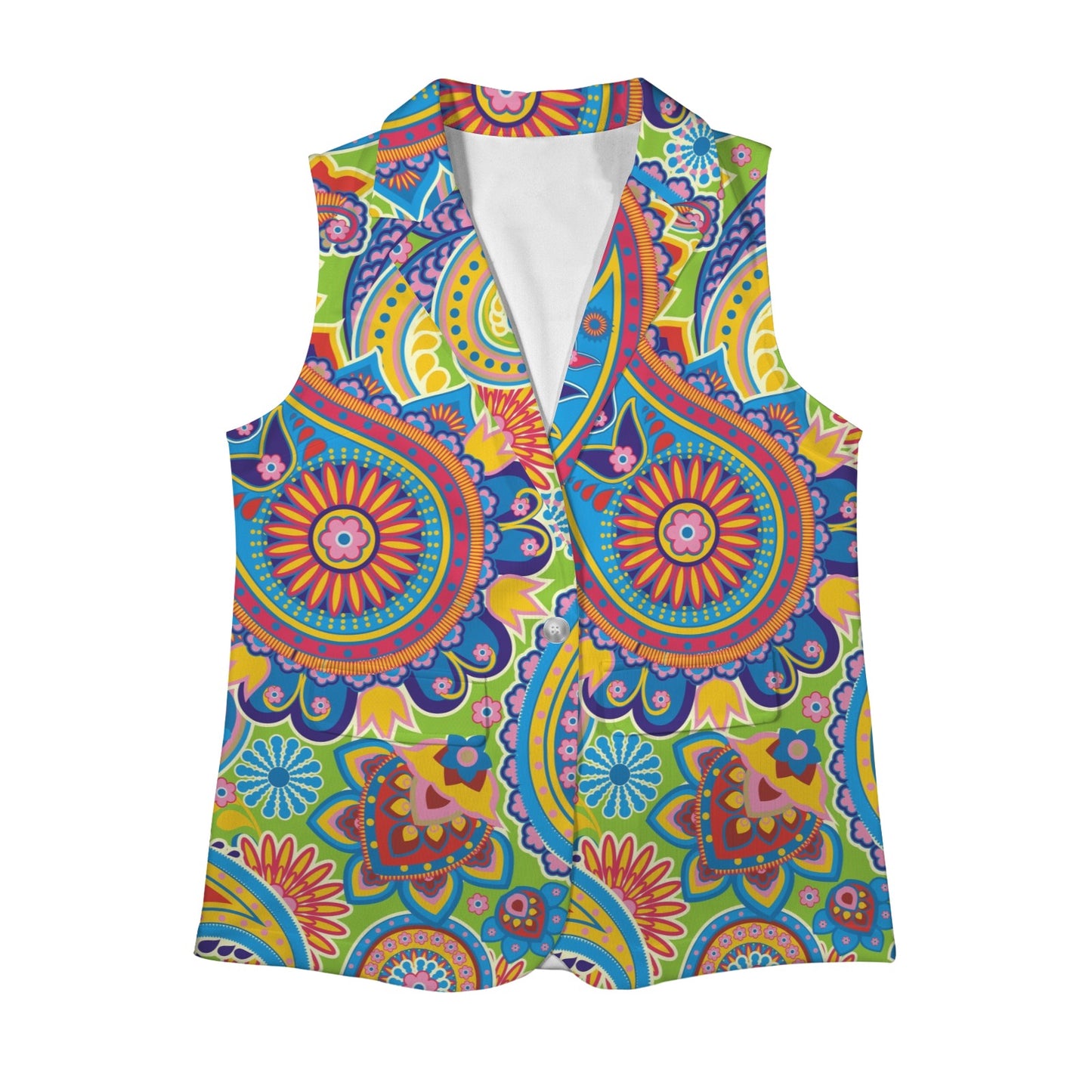 Traditional Asian Paisley Pattern Women's Sleeveless Blazer