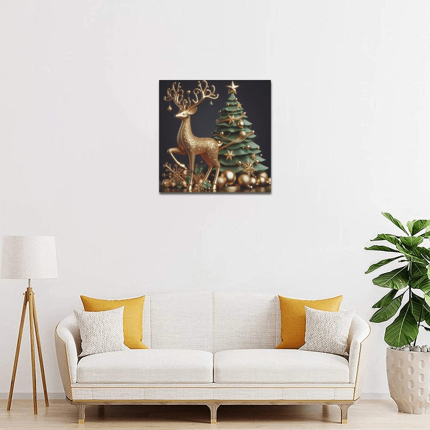 Christmas Reindeer Frame Canvas Print 16"x16", Personalized