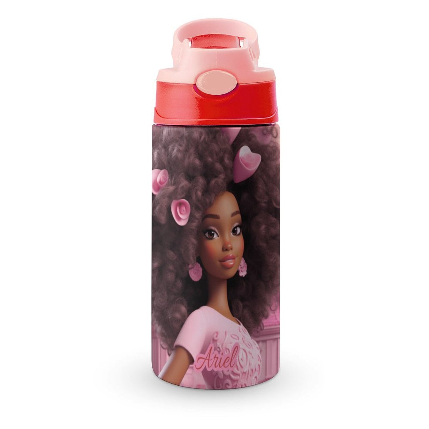 Children Water Bottle, Black Doll, Personalized