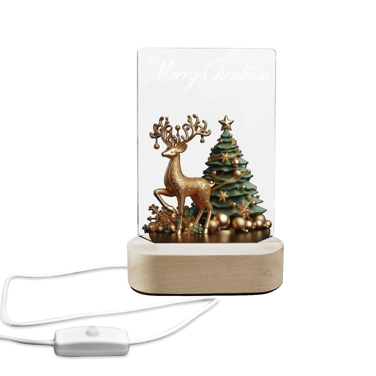 Christmas Reindeer Acrylic Photo Print with Lighted Stand, Personalized