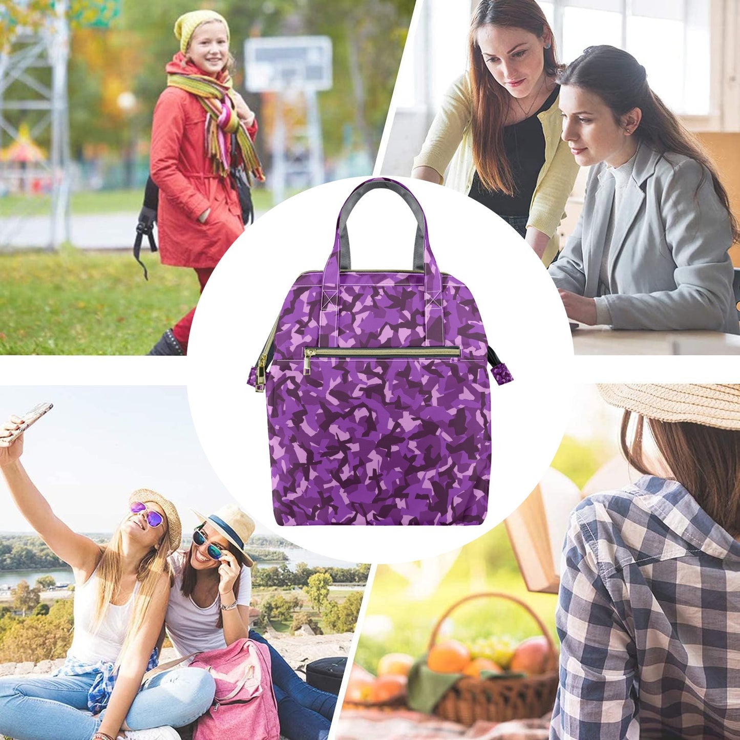 Purple Portable Insulated Lunch Bag