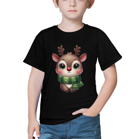 Reindeer Kids' Christmas Black T-Shirt