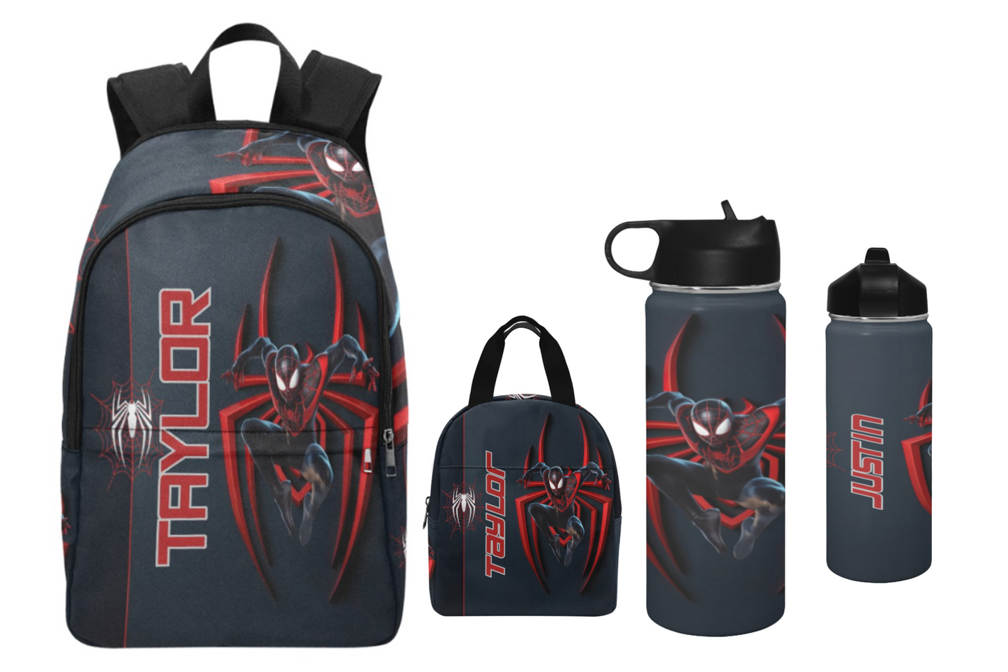 Personalized Spiderman Backpack, Spiderman Lunch bag, Spiderman Water bottle