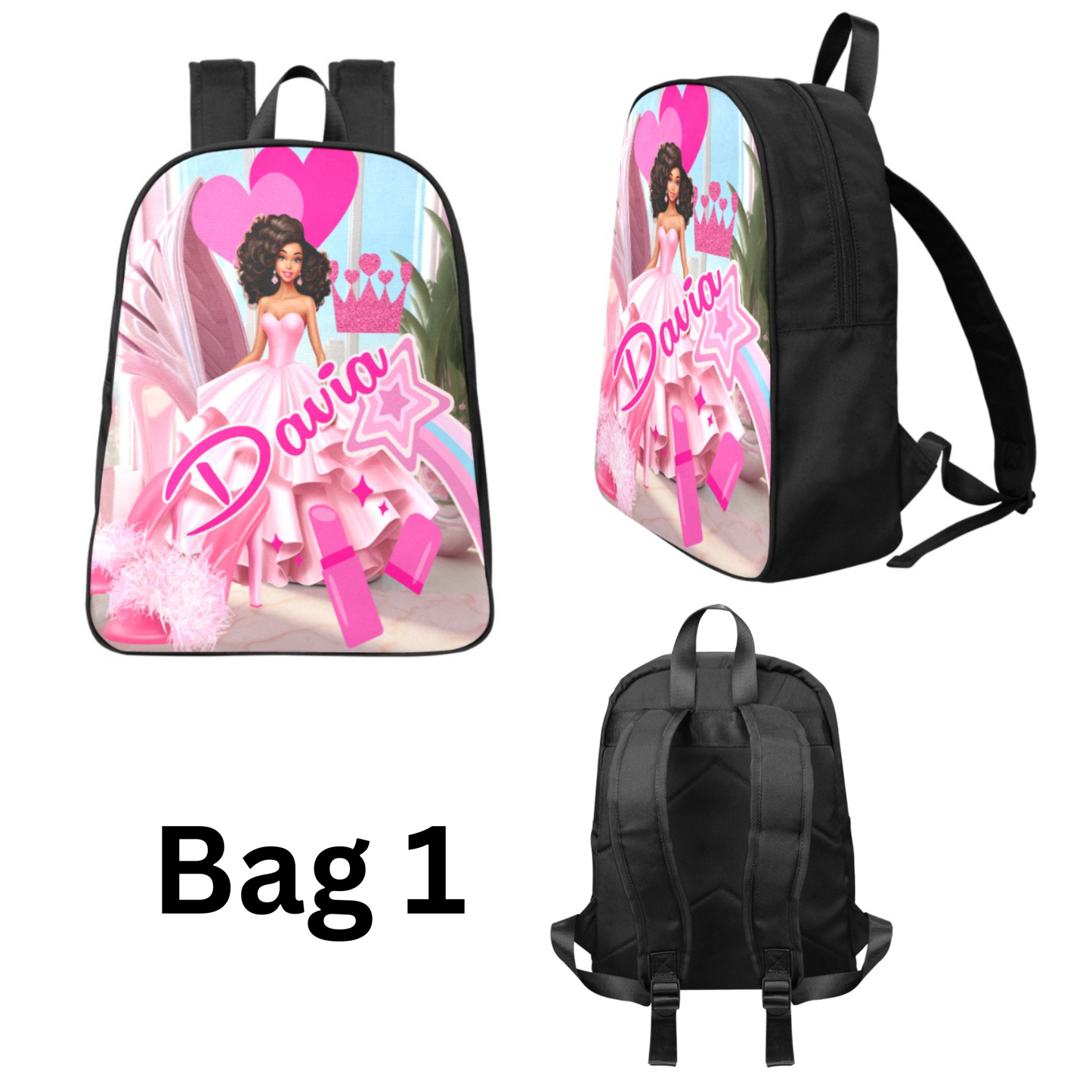 Personalized Black Girl Backpack, Pink Backpacks, school Bags/12 oz and 18 oz Insulated Water bottle