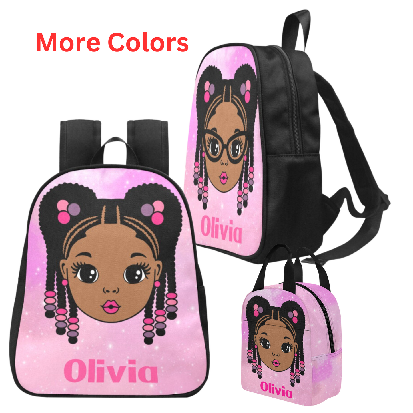 Personalized Black girl Backpack Set, Braided Hair girl school bags