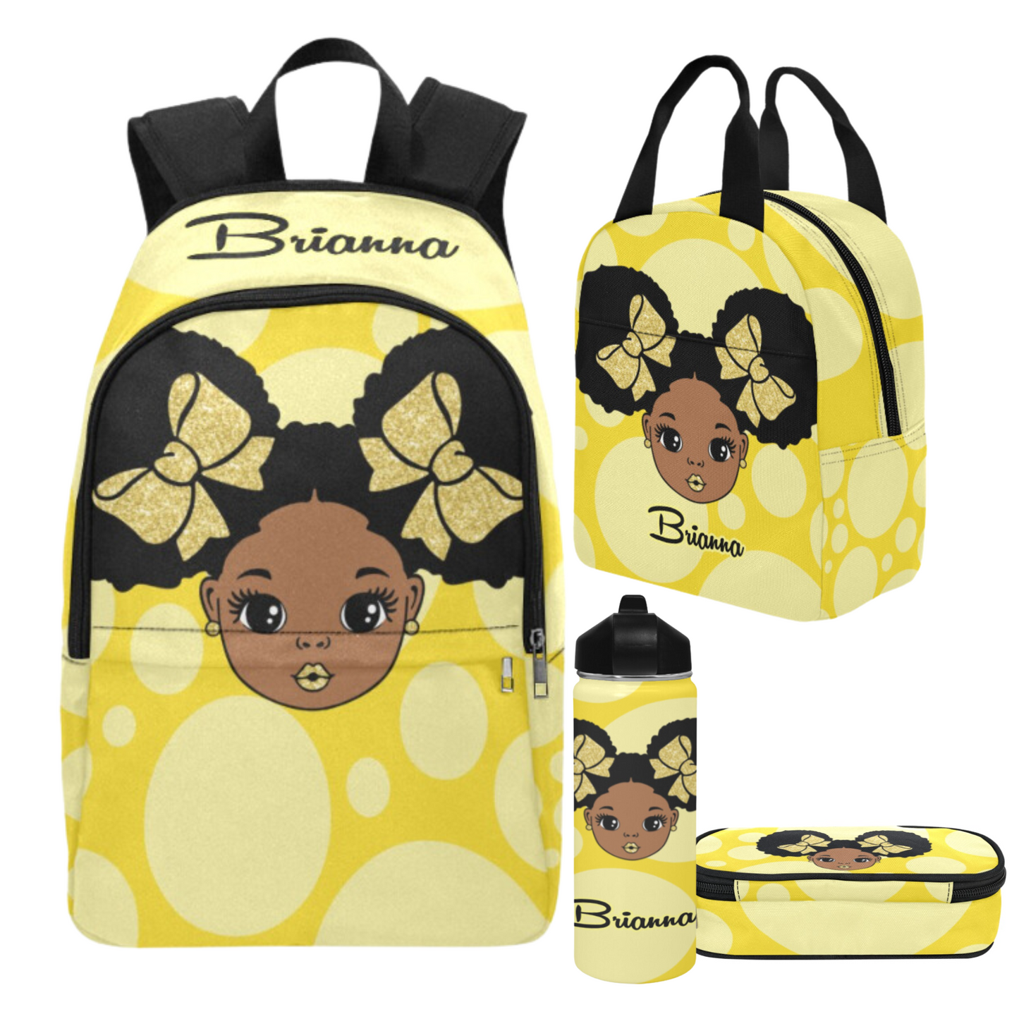 Personalized Black girl Backpack Set/ Puff hair girl school bags/Polka Dot/Big pencil case