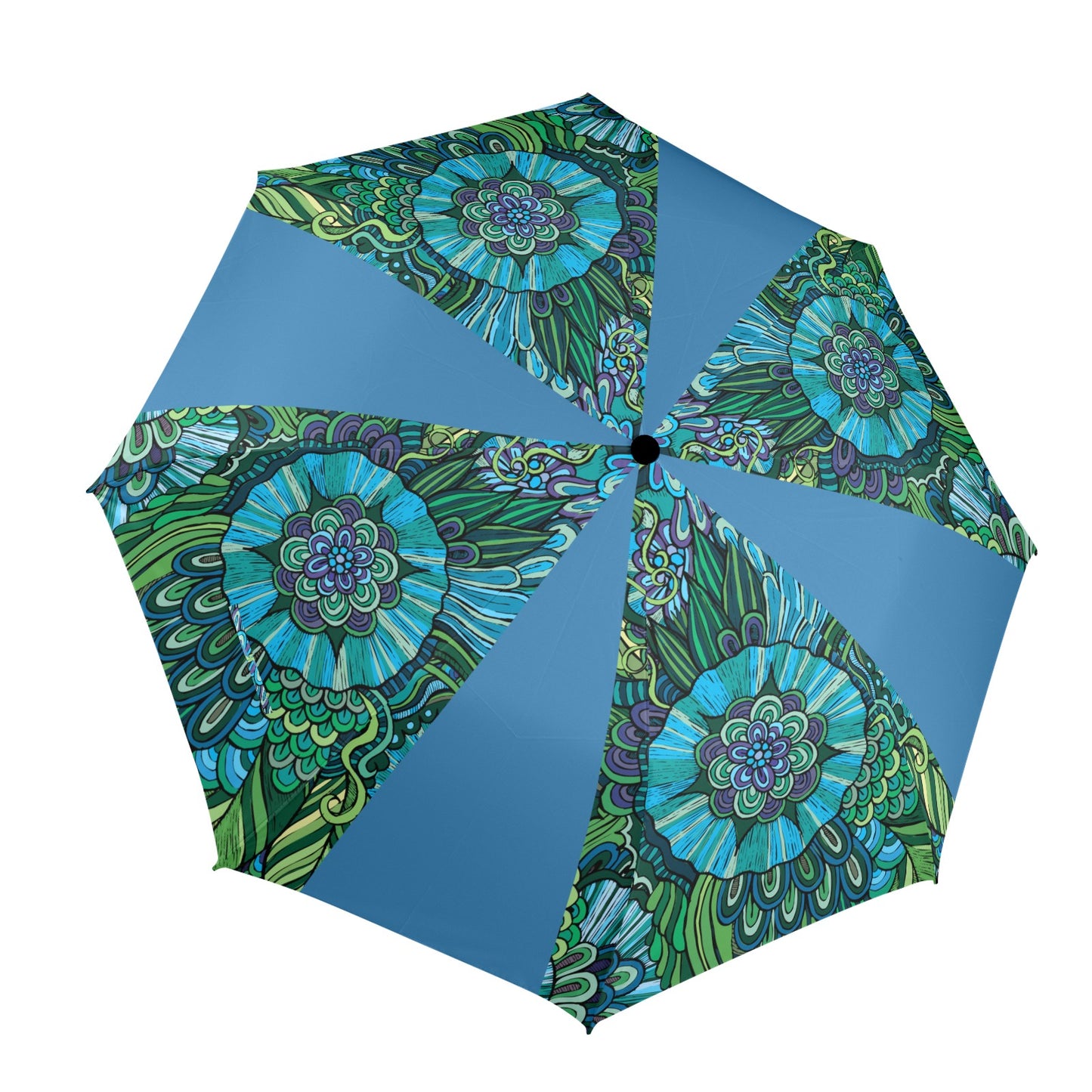 Floral Oriental True Blue Semi-Automatic Foldable Umbrella