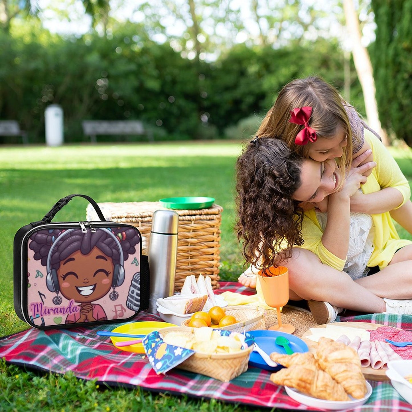 Singing Girl with Locs Lunch Bag with Detachable Buckled Handle, Personalized