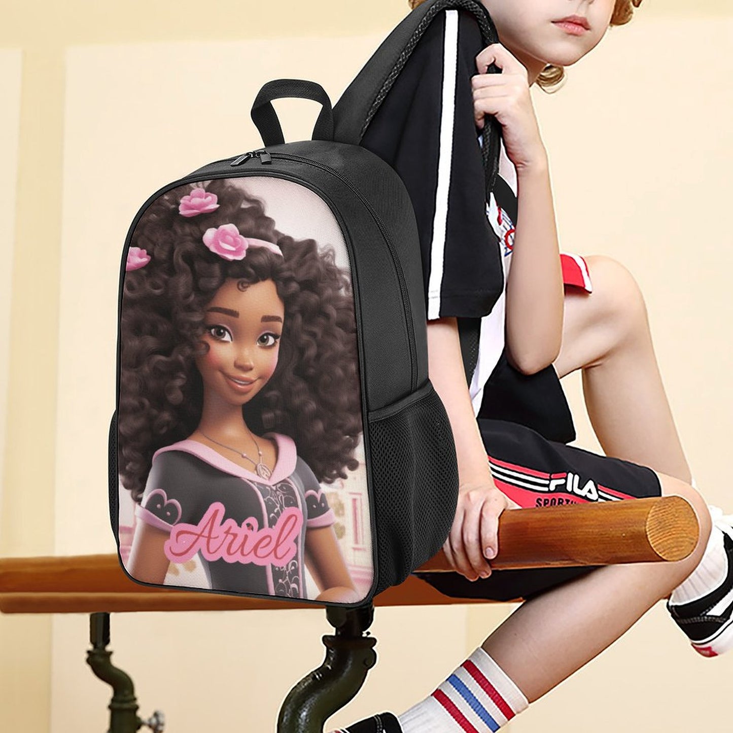 Children backpack Black Doll, Princess, Personalized