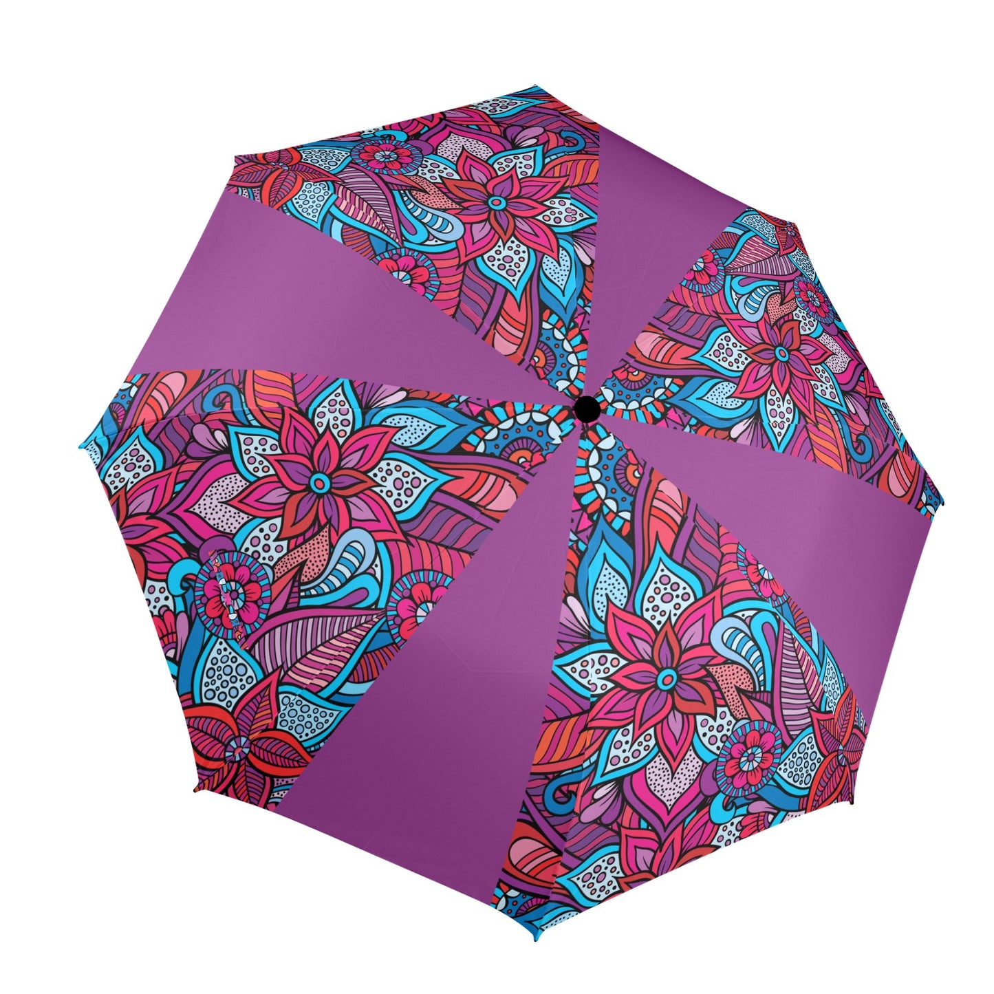 Floral Oriental Purple Semi-Automatic Foldable Umbrella