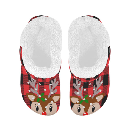 Christmas Reindeer - Personalized Red Fleece Lined Foam Clogs for Adults