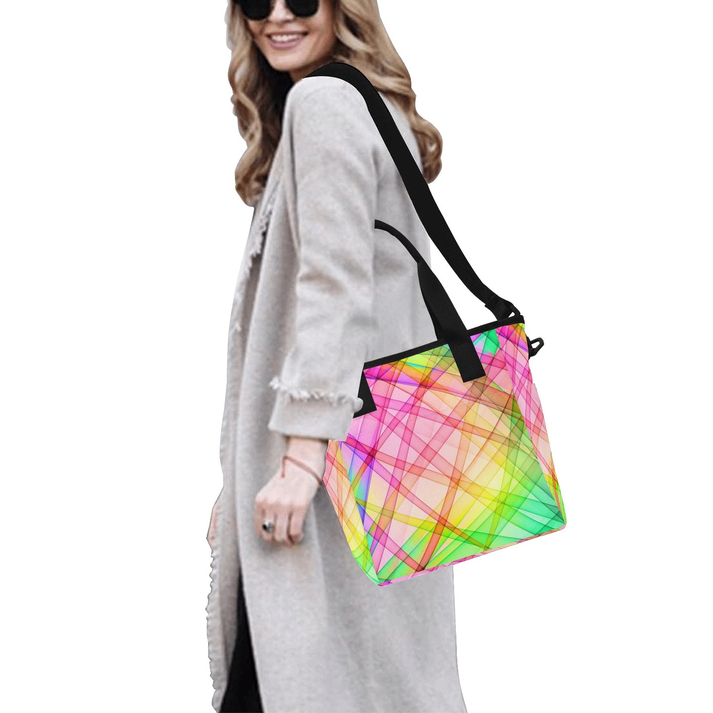 Colorful Geometric Insulated Tote Bag with Shoulder Strap