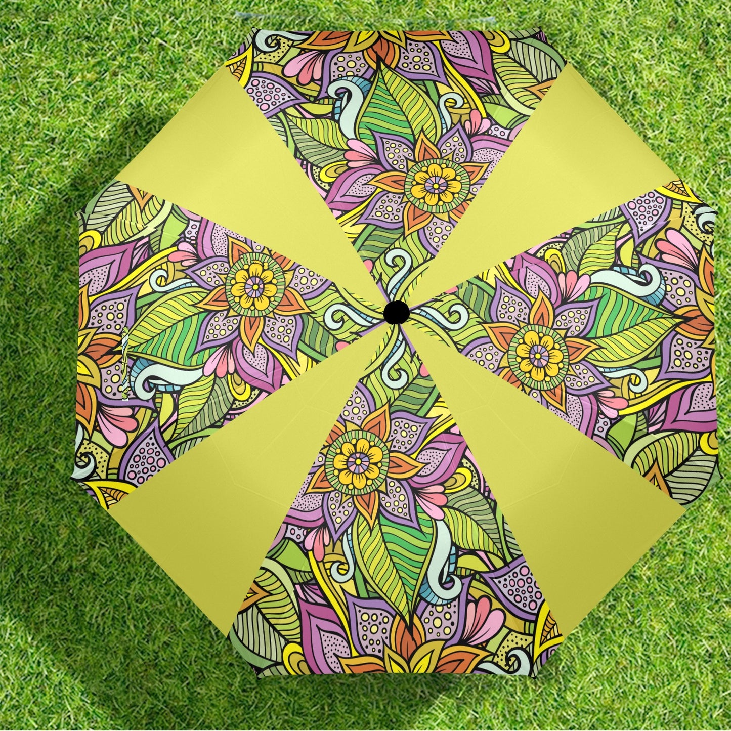 Floral Oriental Lime Semi-Automatic Foldable Umbrella