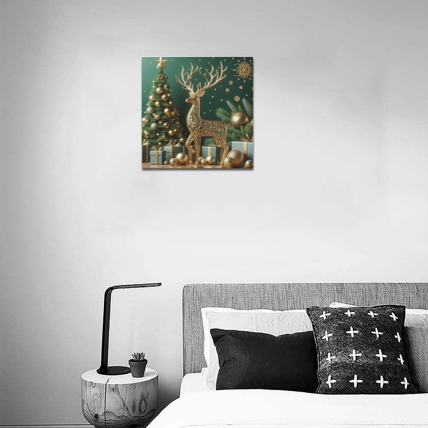 Reindeer Christmas Frame Canvas Print 16"x16", Personalized