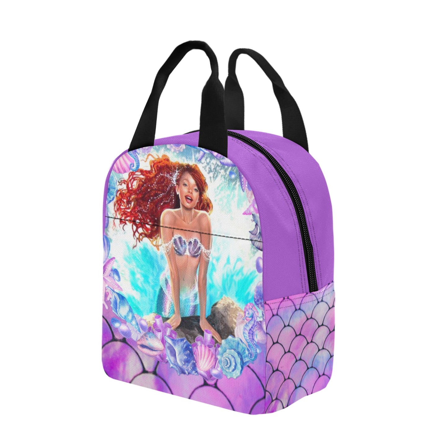 Personalized Mermaid Backpack set, Black Mermaid school bag, Lunch bag, Water bottle, pencil pouch, Black Ariel Backpack, back to school