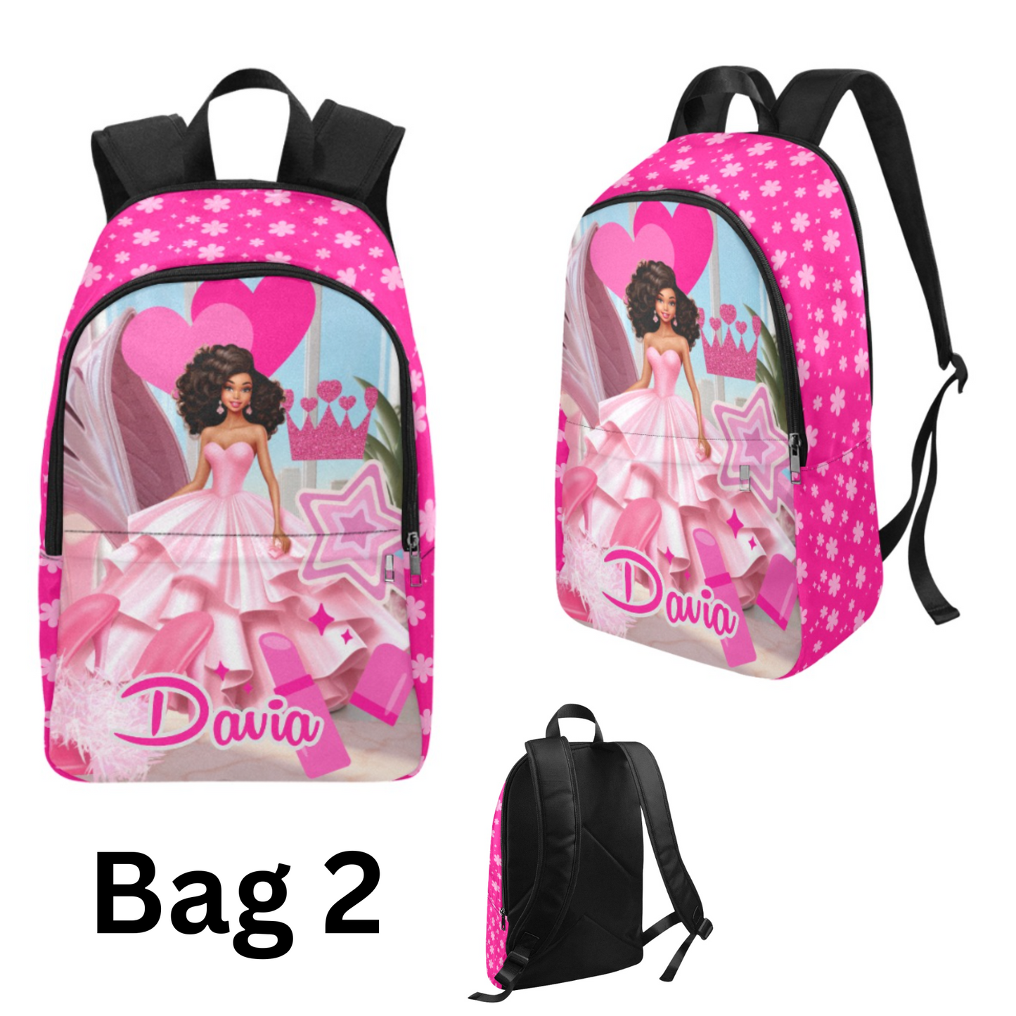 Personalized Black Girl Backpack, Pink Backpacks, school Bags/12 oz and 18 oz Insulated Water bottle