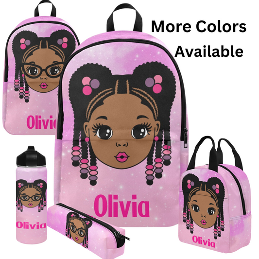 Personalized Black girl school Bag, Braided Hair Girl school Bag