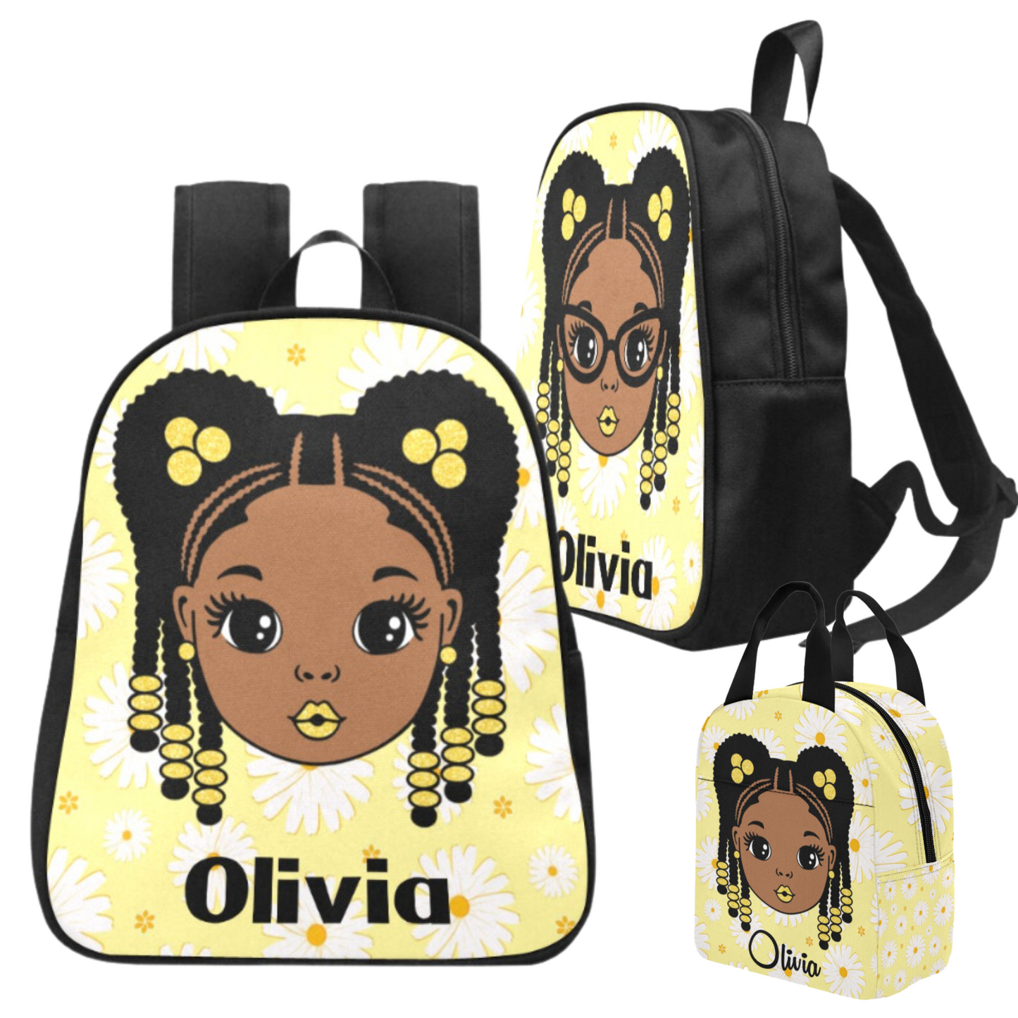 Personalized Black girl Backpack Set, Braided Hair girl school bags