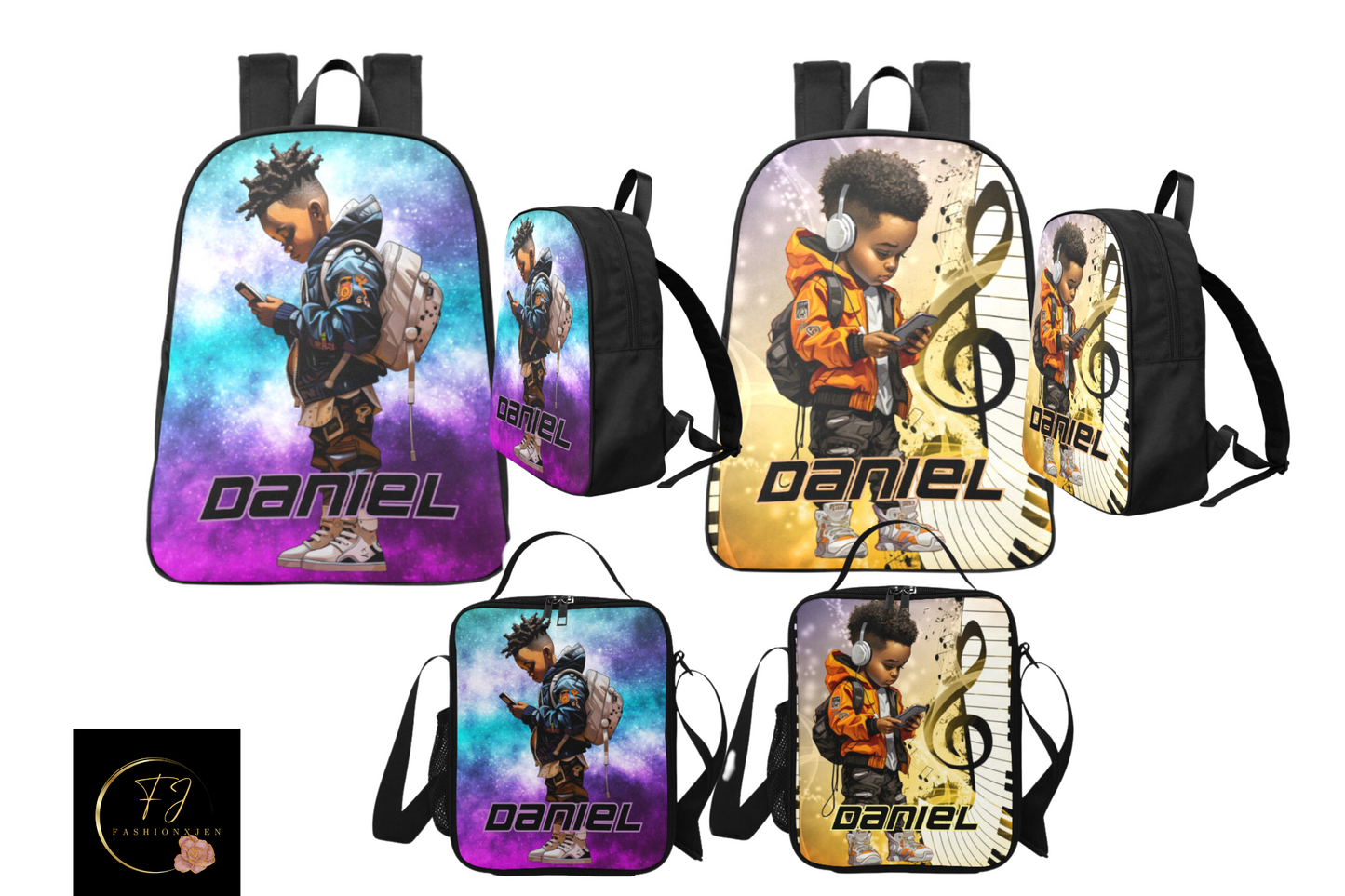 Personalized Boys Backpacks/Boys school bags/Black boys Lunch Bags/Backpack Lunch bag set