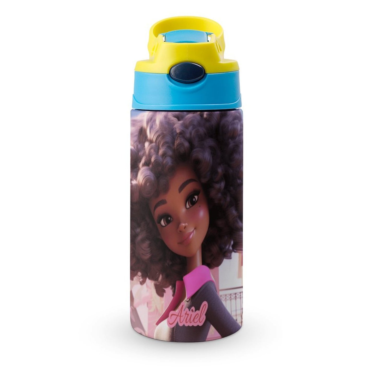 Children's water bottle, Black doll, Personalization