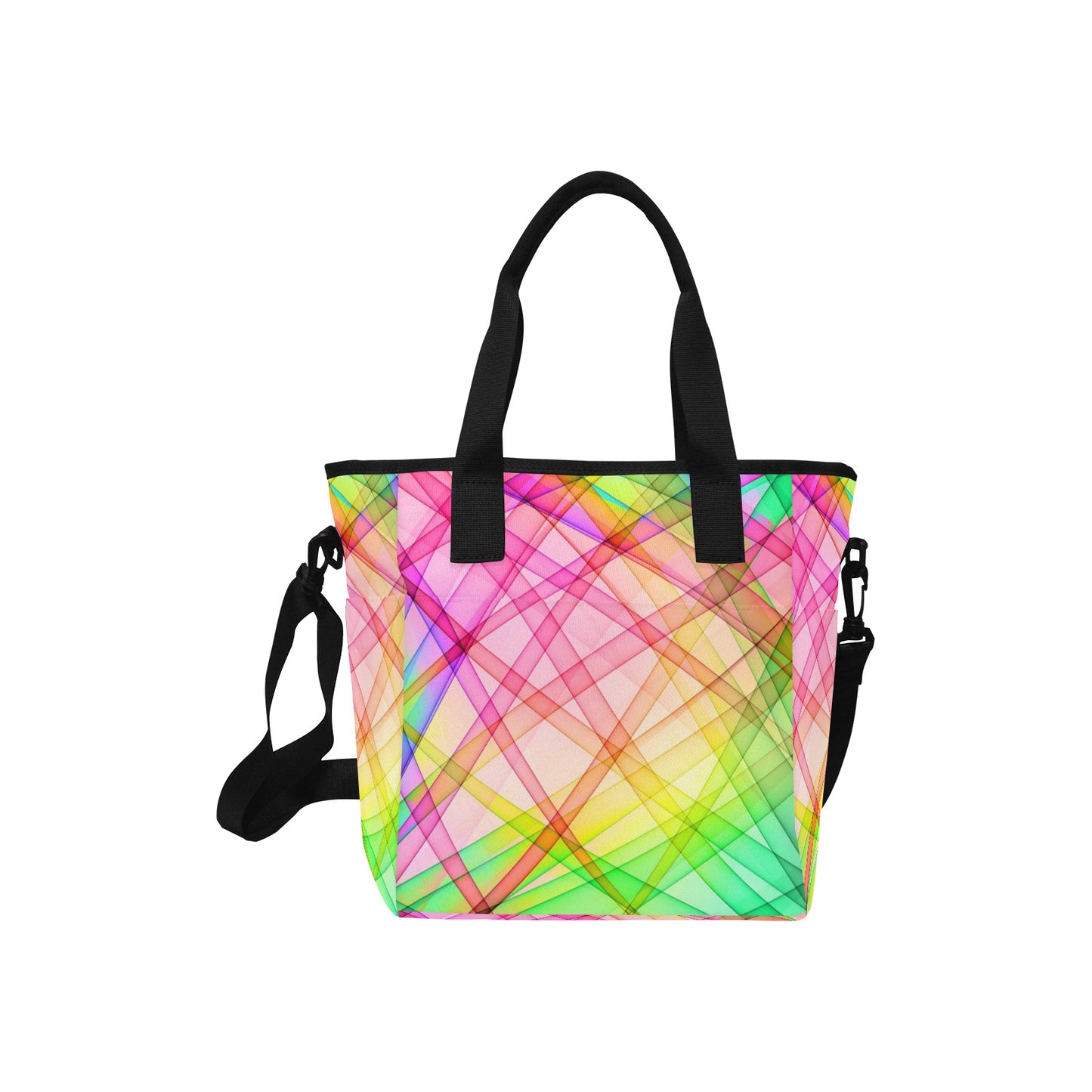 Colorful Geometric Insulated Tote Bag with Shoulder Strap