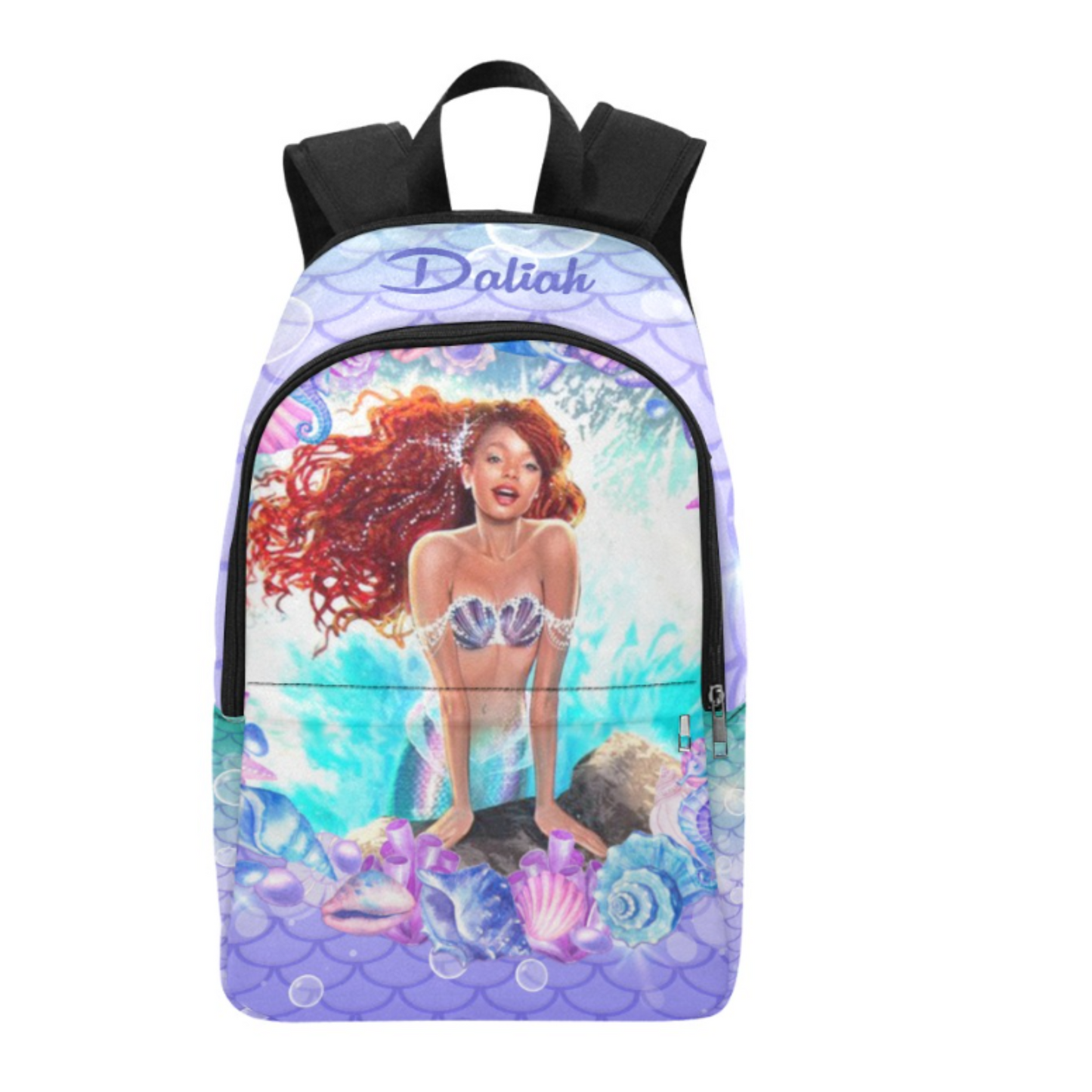 Personalized Mermaid Backpack set, Black Mermaid school bag, Lunch bag, Water bottle, pencil pouch, Black Ariel Backpack, back to school