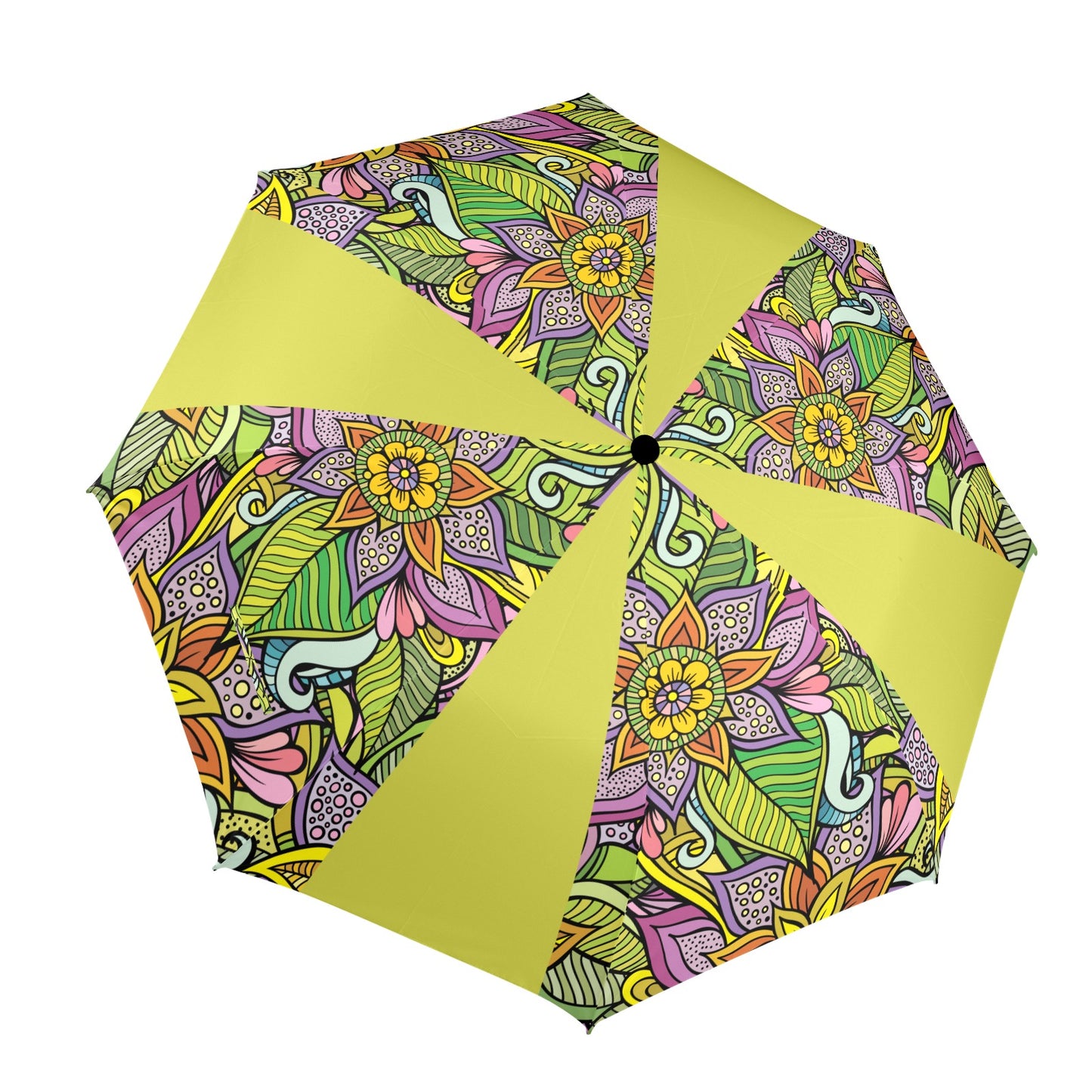 Floral Oriental Lime Semi-Automatic Foldable Umbrella