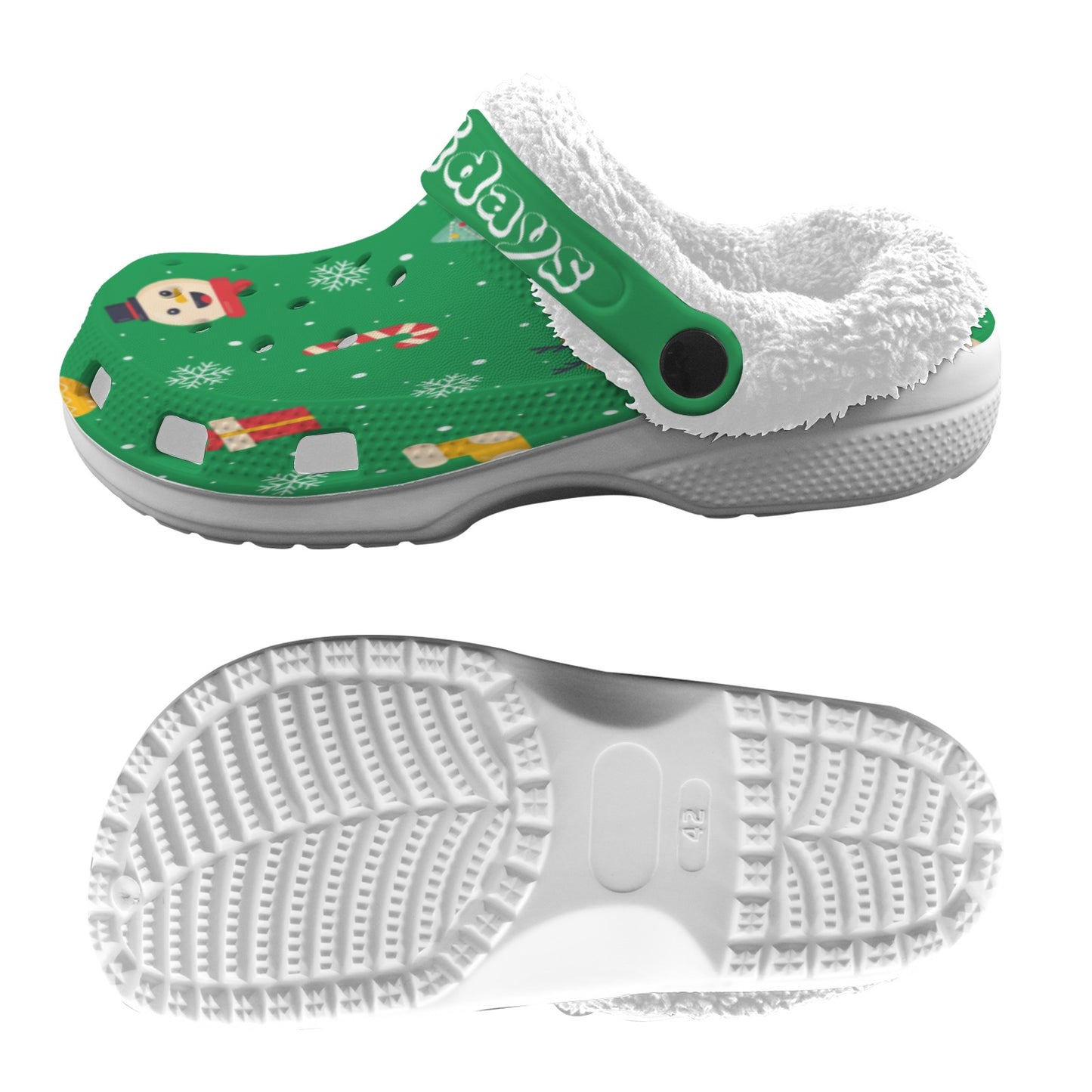 Christmas green- Personalized Fleece Lined Foam Clogs for Adults