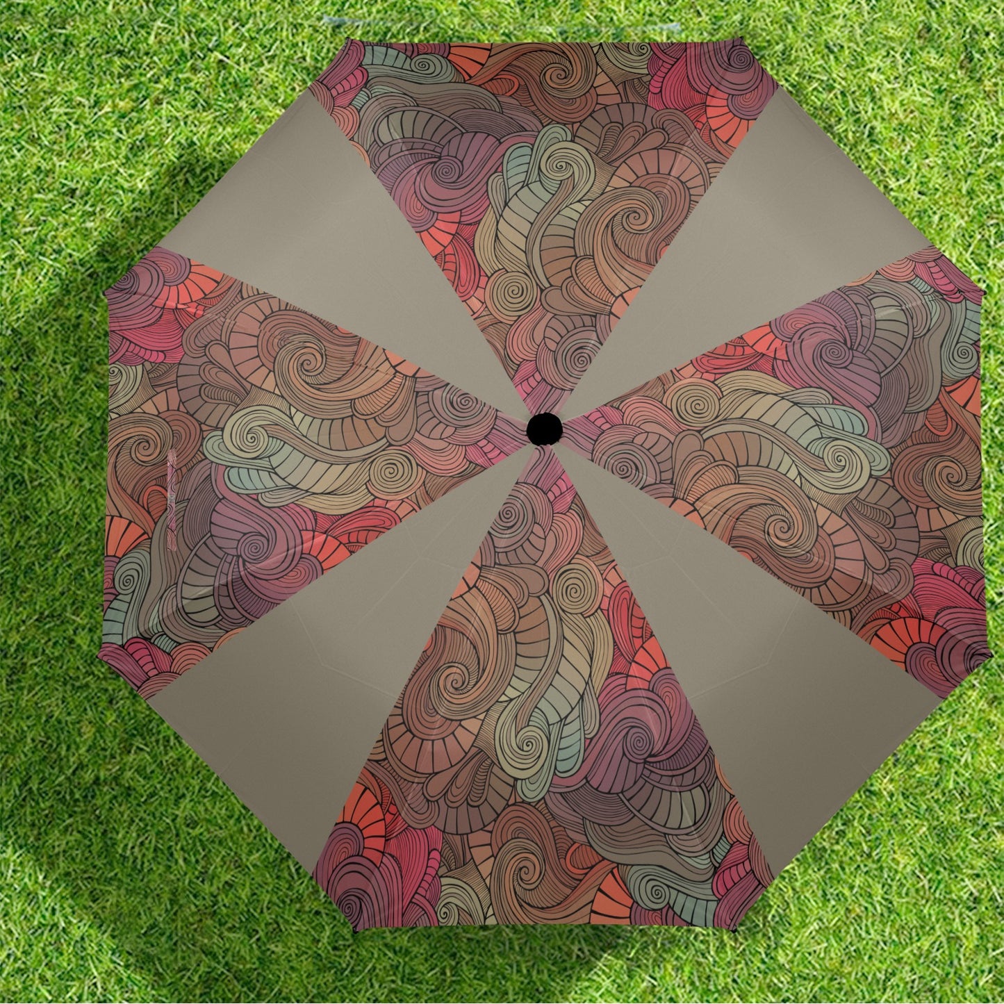 Floral Oriental Pebble Semi-Automatic Foldable Umbrella