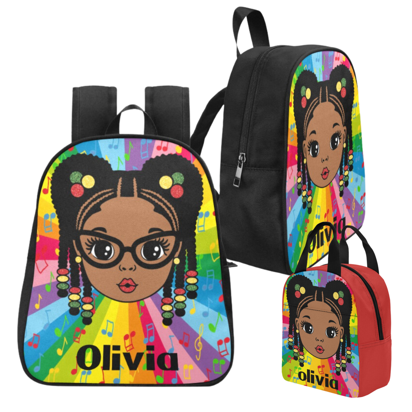 Personalized Black girl Backpack Set, Braided Hair girl school bags