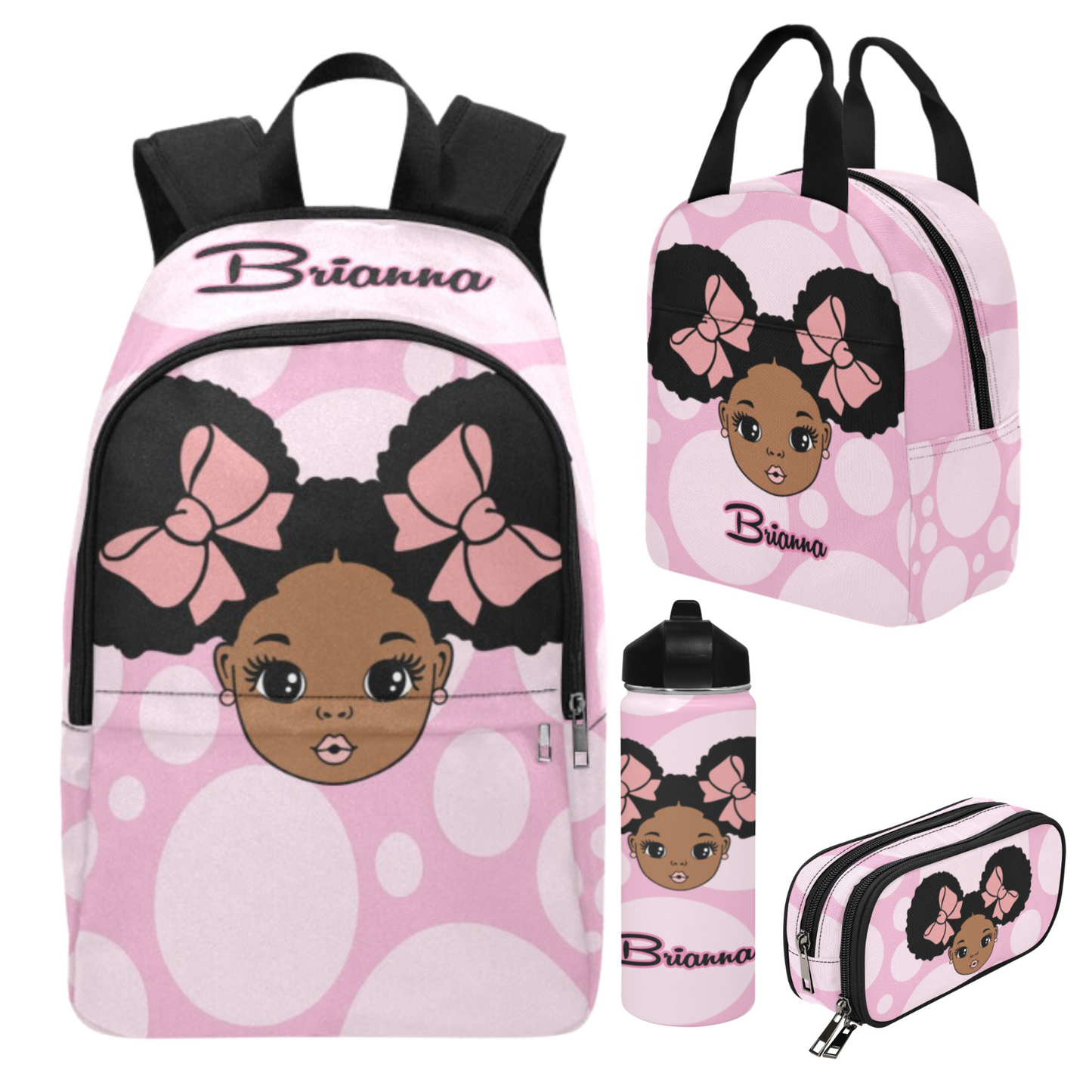 Personalized Black girl Backpack Set/ Puff hair girl school bags/Polka Dot/Big pencil case