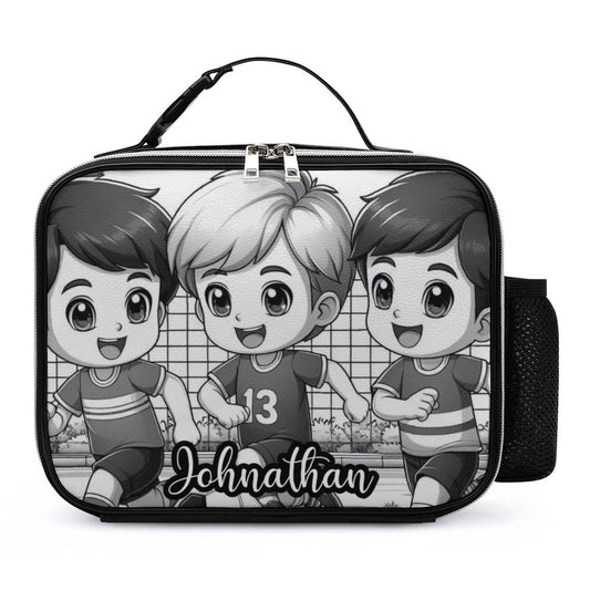 Black and White Boys Lunch Bag with Detachable Buckled Handle, Personalized