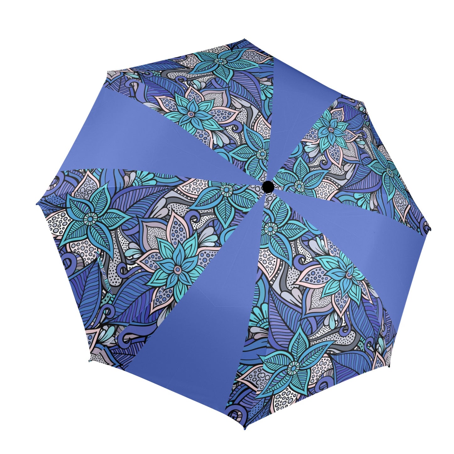 Floral Oriental Blue Semi-Automatic Foldable Umbrella