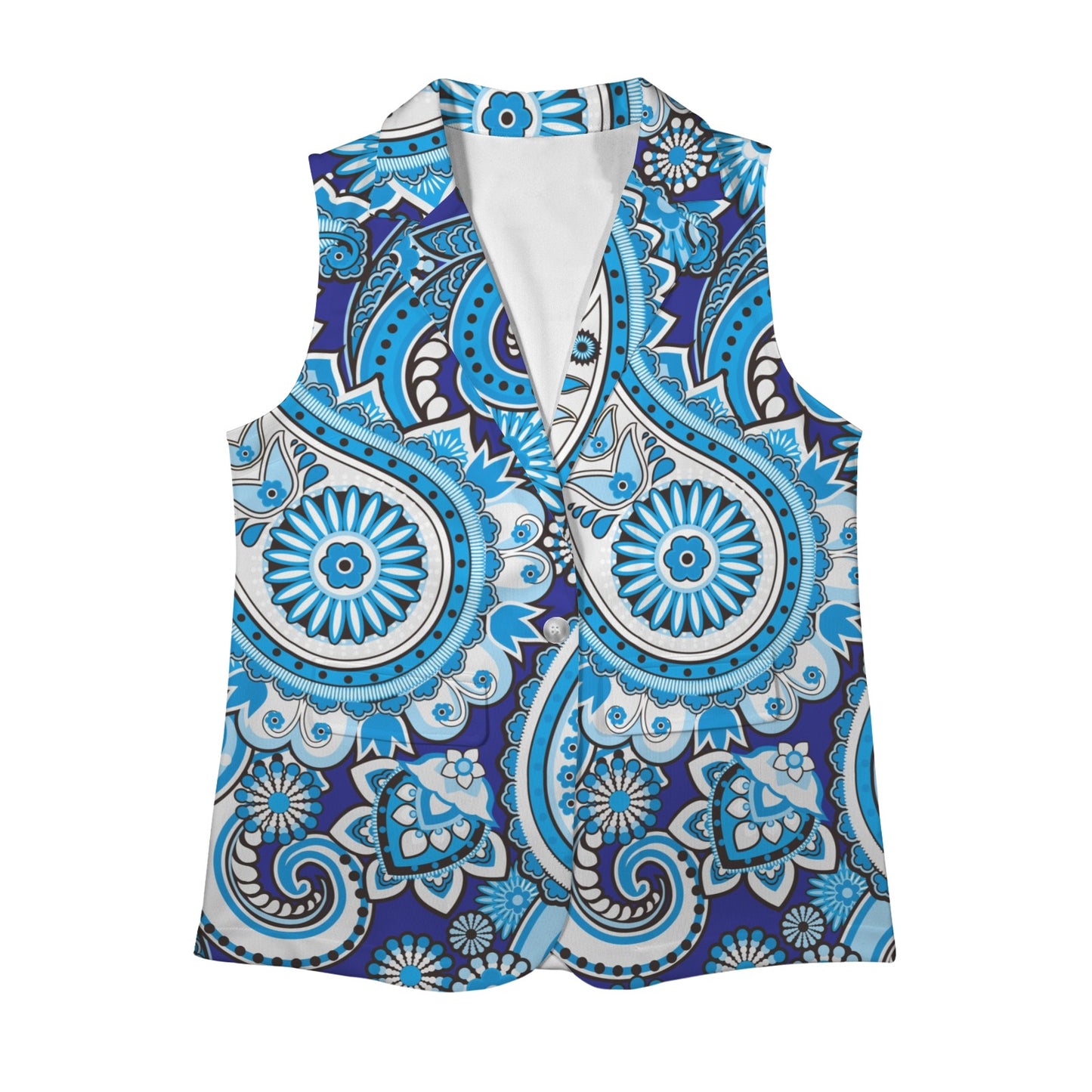 Traditional Asian elements Paisley Women's Sleeveless Blue Blazer