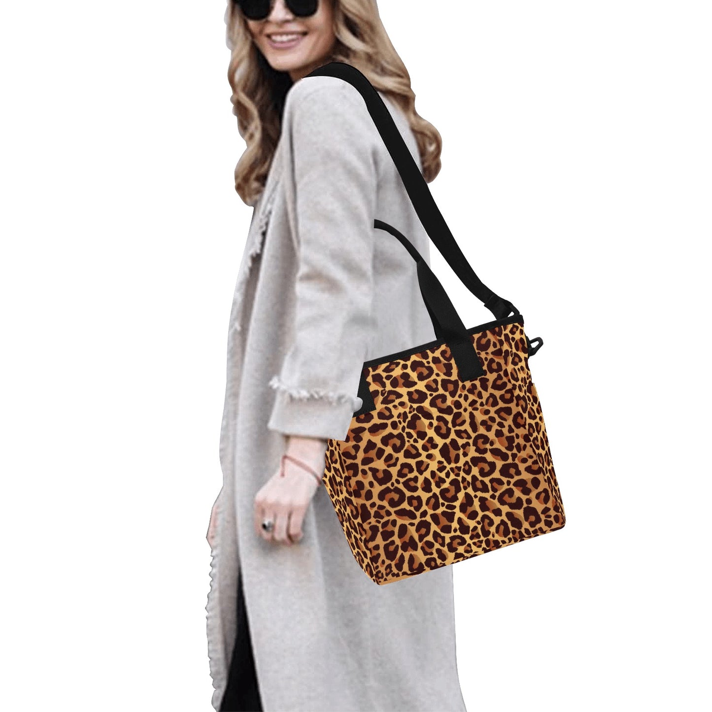 Leopard Pattern Insulated Tote Bag with Shoulder Strap