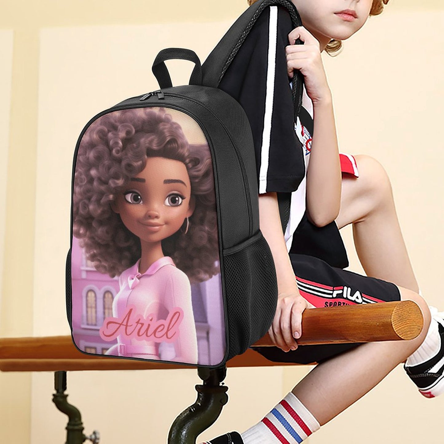 Children backpack Black Doll, Princess, Personalized