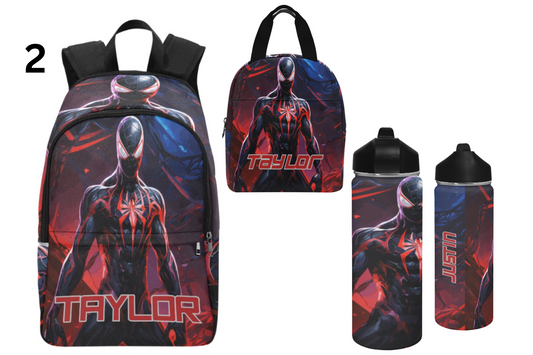 Personalized Spiderman Backpack, Spiderman Lunch bag, Spiderman Water bottle