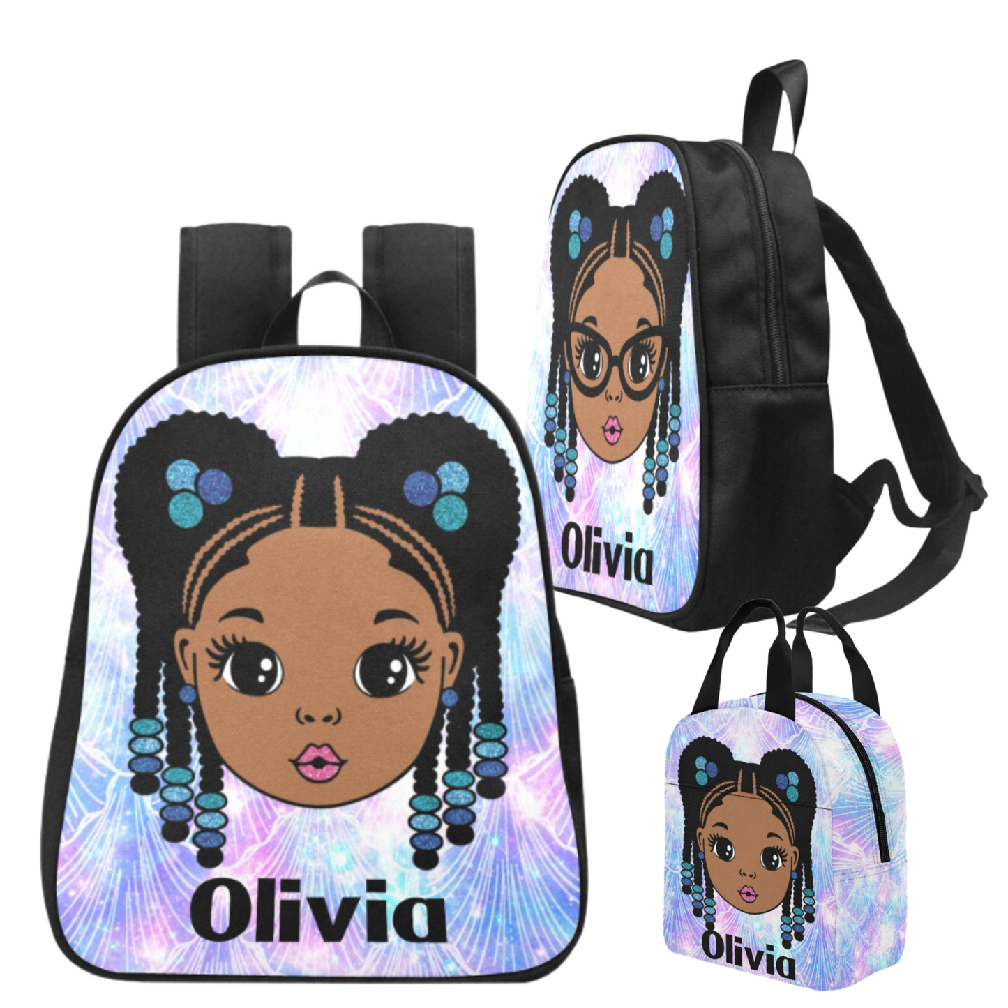 Personalized Black girl Backpack Set, Braided Hair girl school bags