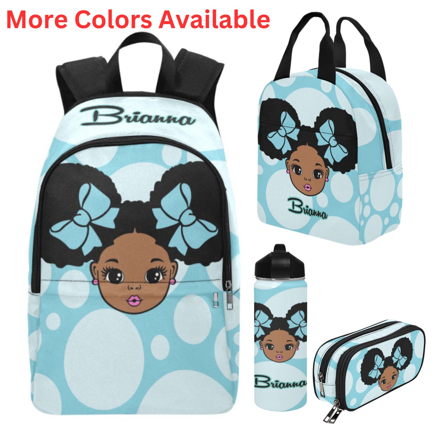 Personalized Black girl Backpack Set/ Puff hair girl school bags/Polka Dot/Big pencil case