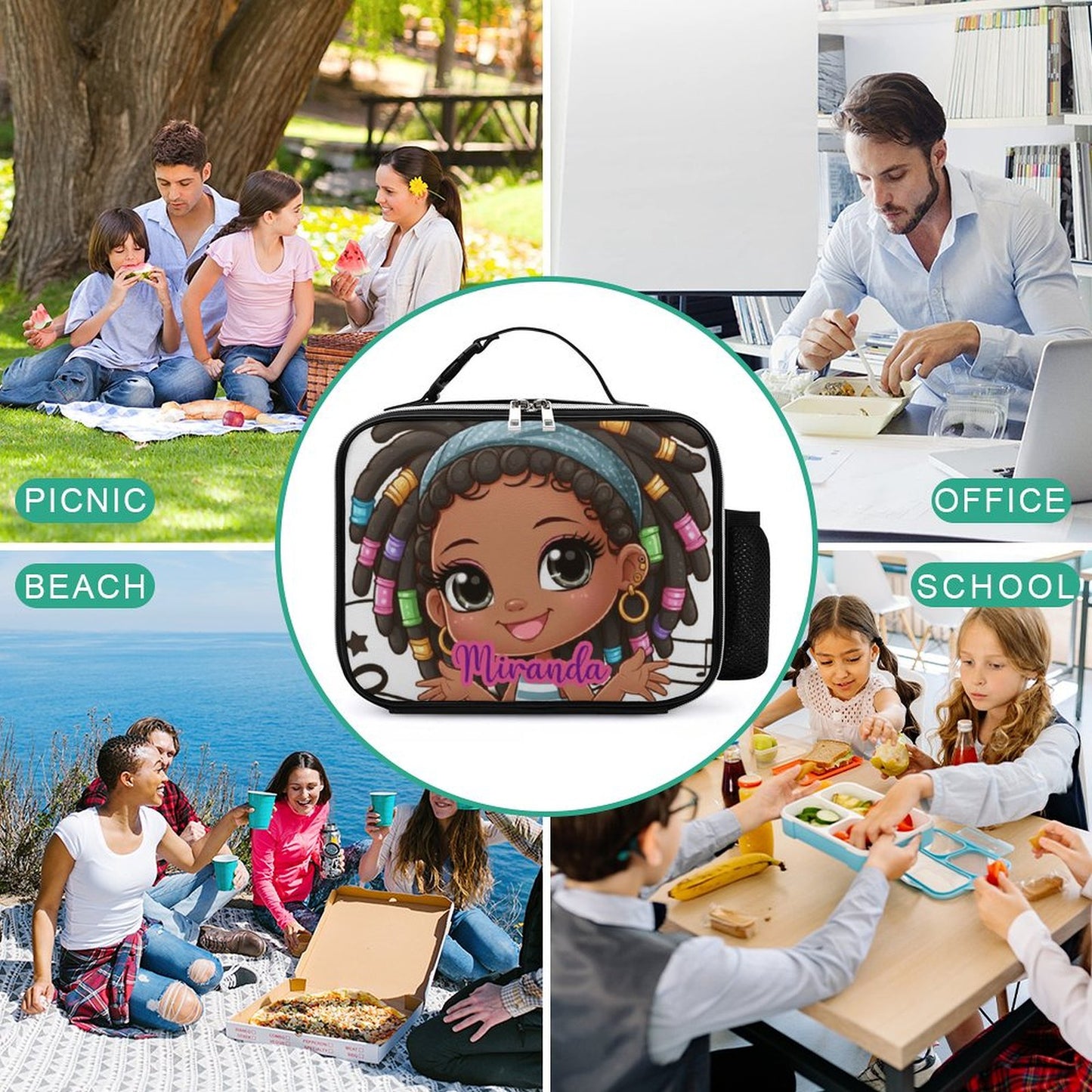 Girl with Locs Lunch Bag with Detachable Buckled Handle, Personalized