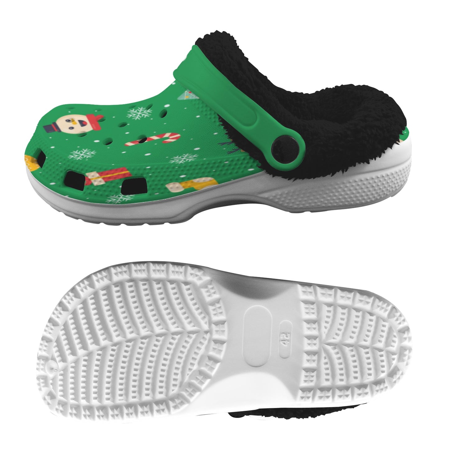 Christmas green- black fleece Fleece Lined Foam Clogs for Adults