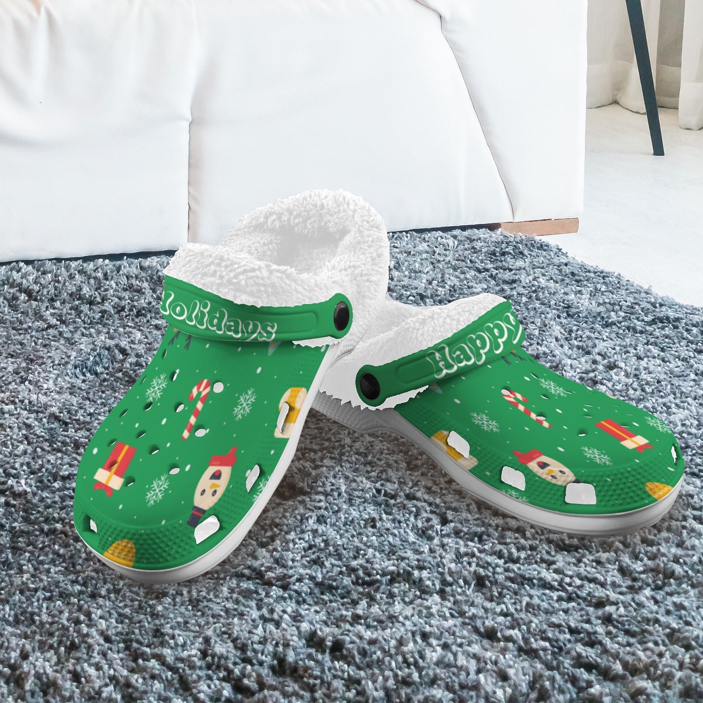 Christmas green- Personalized Fleece Lined Foam Clogs for Adults