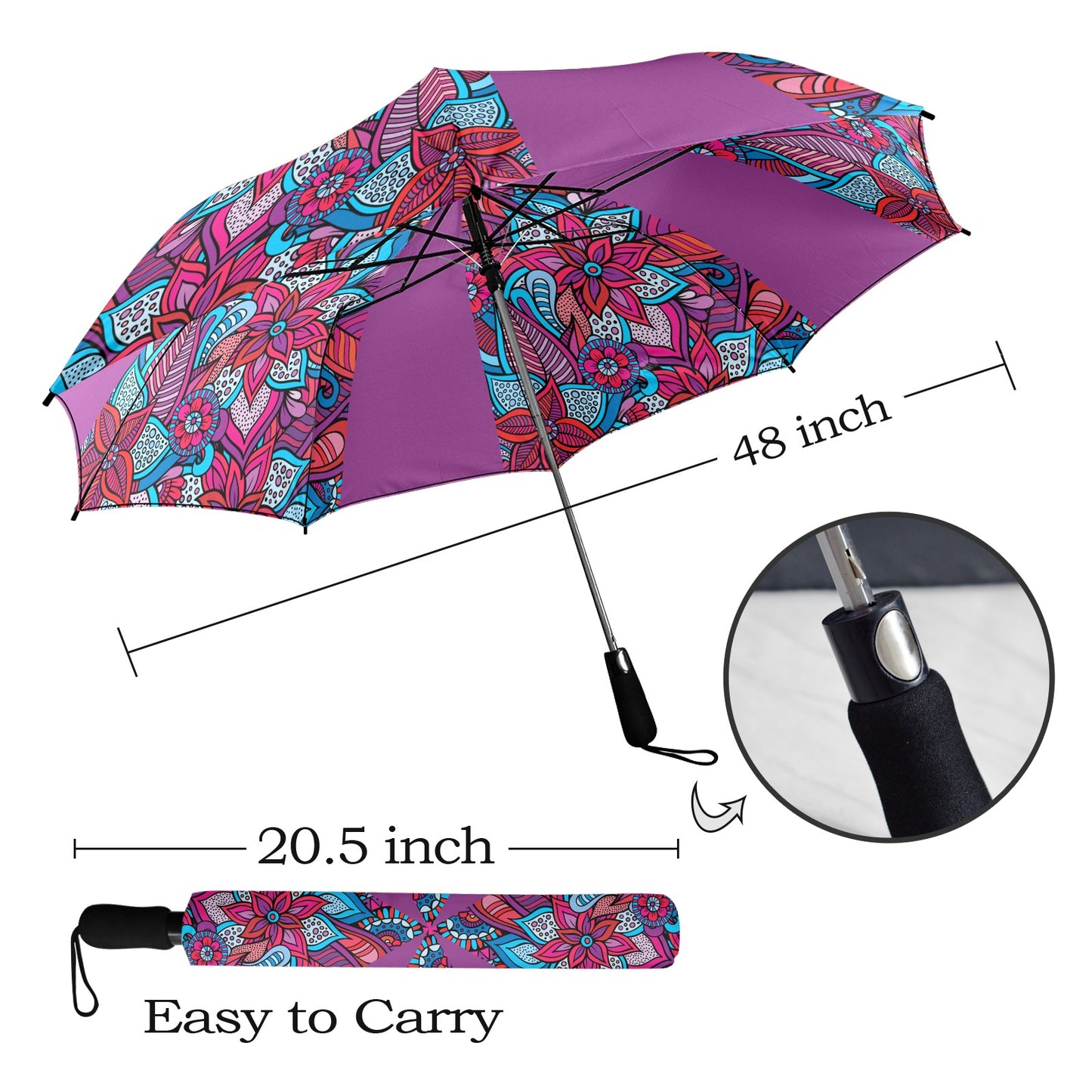 Floral Oriental Purple Semi-Automatic Foldable Umbrella