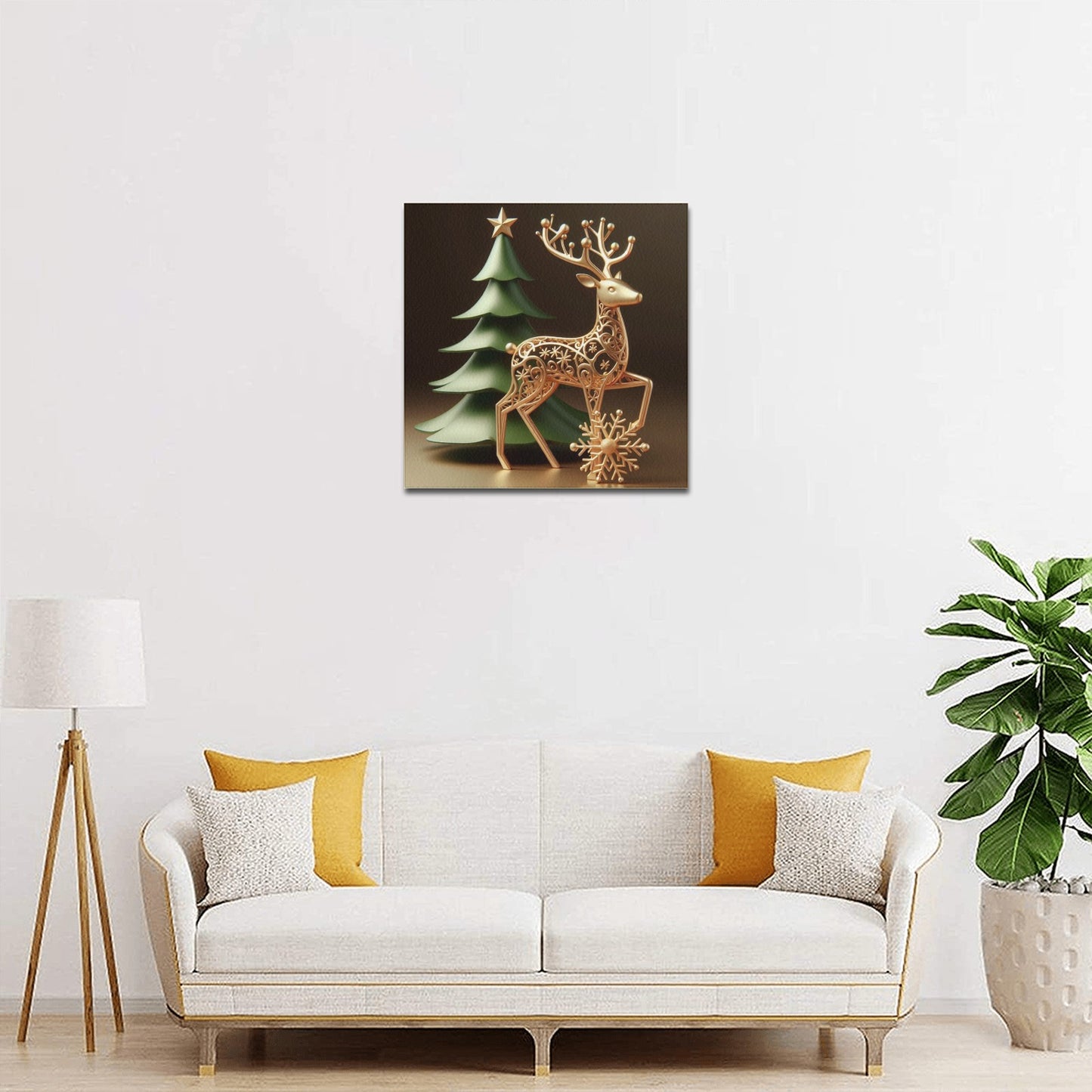 Reindeer Christmas Frame Canvas Print 16"x16", Personalized