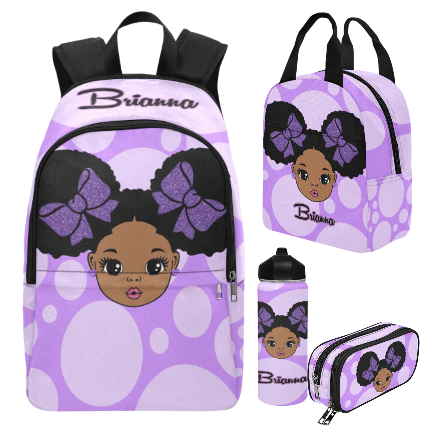 Personalized Black girl Backpack Set/ Puff hair girl school bags/Polka Dot/Big pencil case