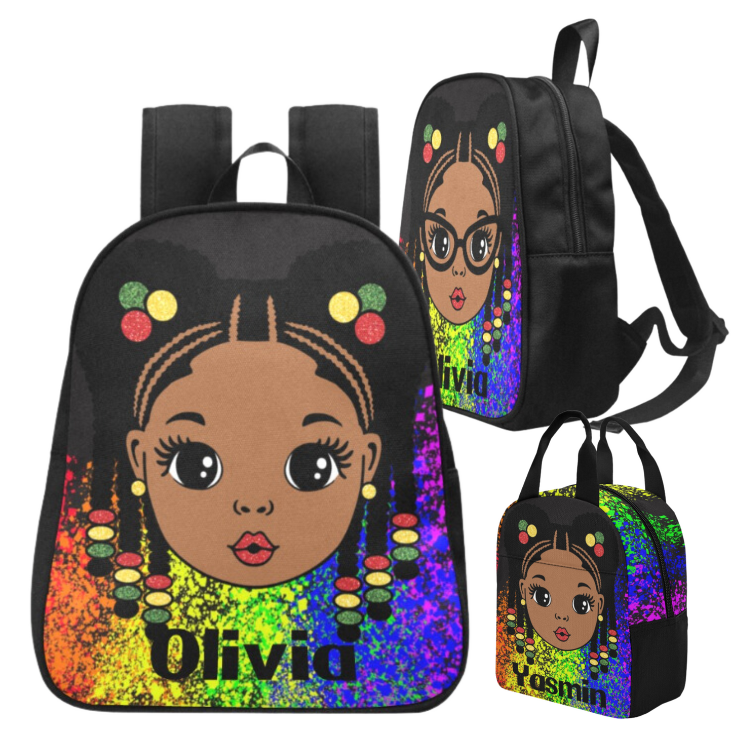 Personalized Black girl Backpack Set, Braided Hair girl school bags