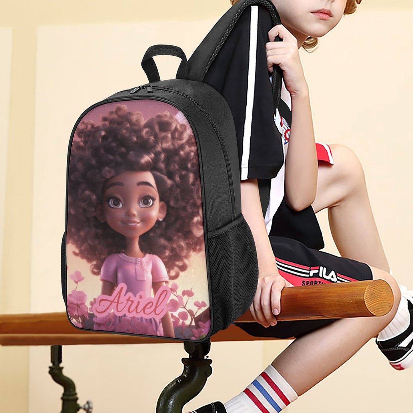 Children backpack Black Doll, Princess, Personalized