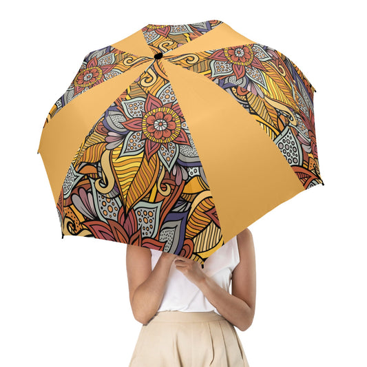 Floral Oriental Orange Semi-Automatic Foldable Umbrella