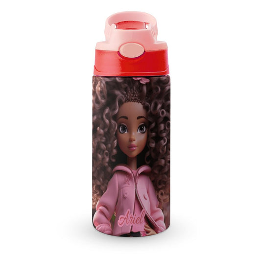 Children's water bottle, Black doll, Personalized